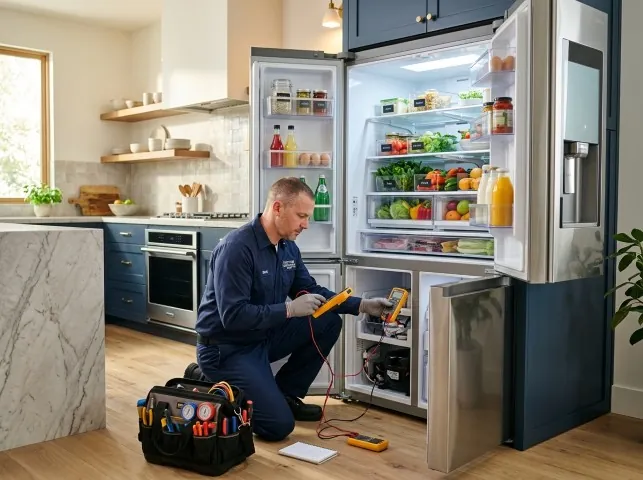 Appliance Repair Hero refrigerator technician testing a fridge on a Budd Lake, NJ service call
